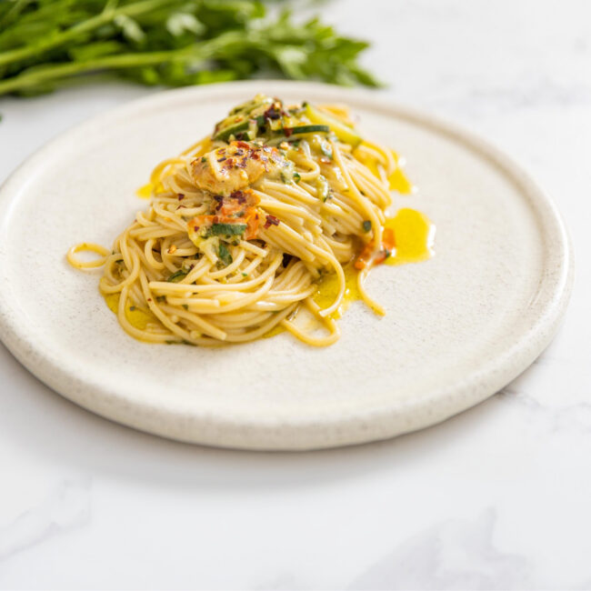 A plateof spaghetti with sea urchin